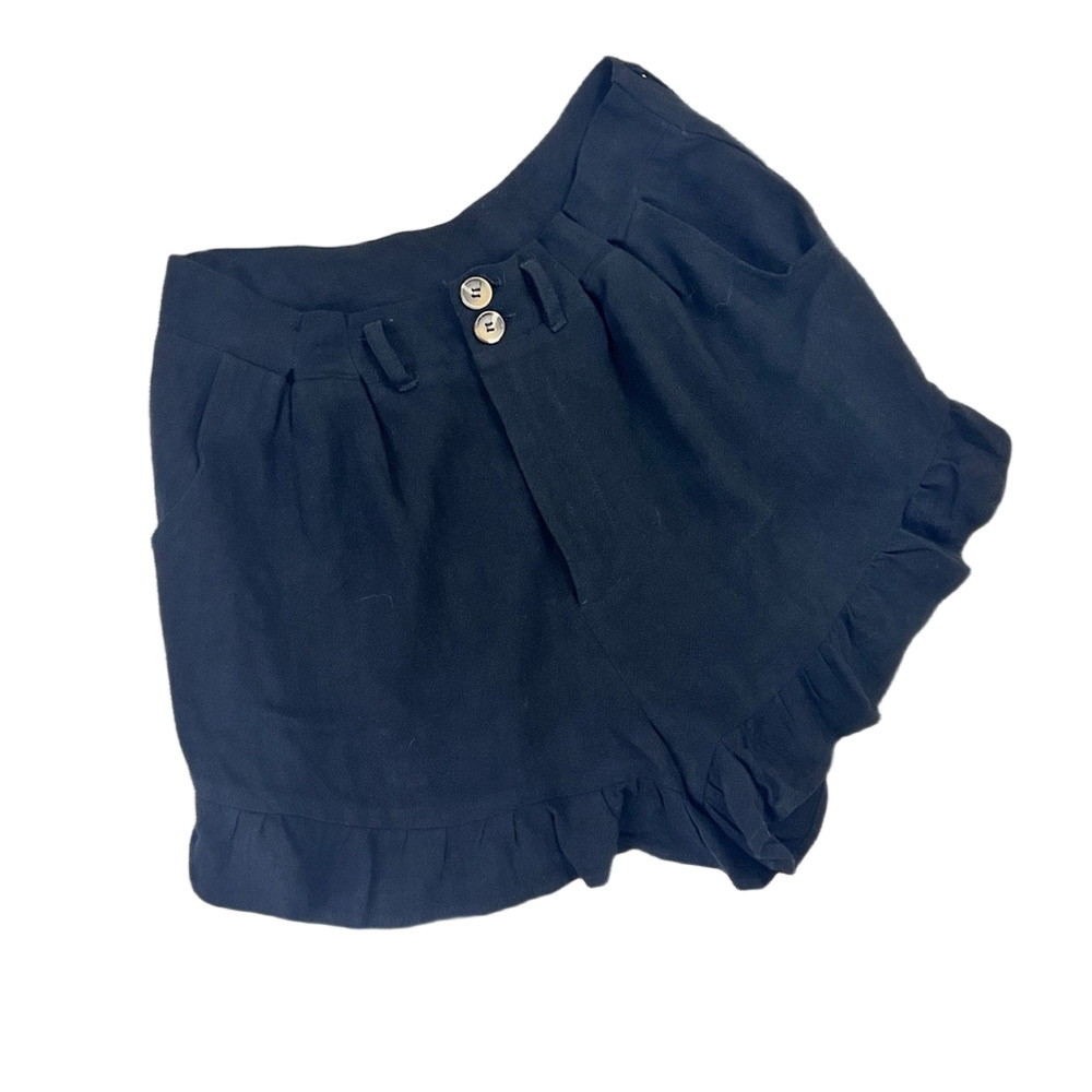 Umgee Linen Blend Ruffle Shorts Pull On Small Black Y2K 2000s Boho Beach Travel